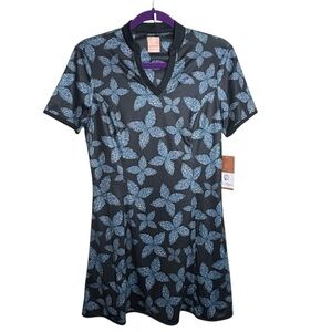 BEN HOGAN Small Black Short Sleeve Pixel Dress in Caviar Active Golf Dress New